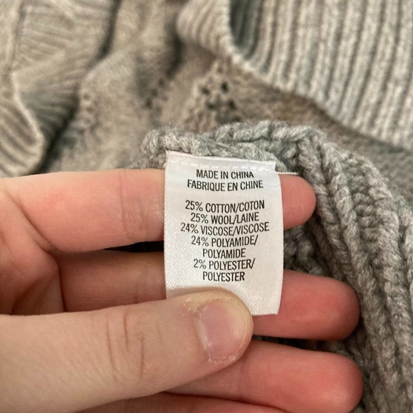 Theory Cardigan Womens Sz Small Gray Wool Cotton Chunky Knit‎ Short Sleeve Open - Picture 6 of 9